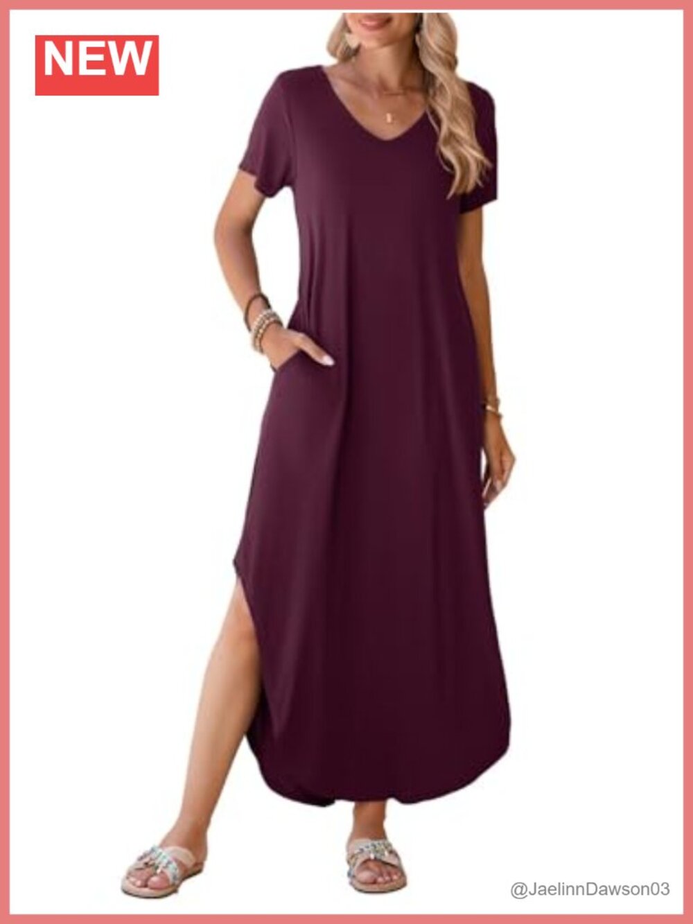 Plus Size Maxi Dress Short Sleeve V Neck Side Split Pockets Beach Cover Up